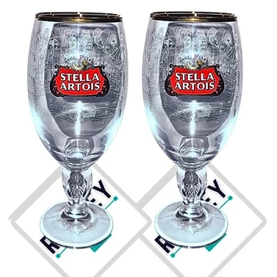 Image of Roxley X 2 Stella Uganda Gold Rimmed Half Pint Glass 33cl Glasses