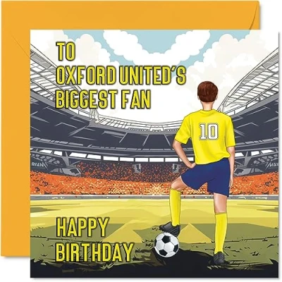 Image of Football Birthday Card for Oxford Fans Biggest Fan Fun Happy Son Dad Brother Uncle Colleague Friend Cousin, 145mm x Footy Footie Bday Greeting Cards
