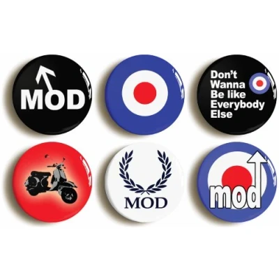 Image of 6 x&quot;MOD RETRO SIXTIES 1960s&quot; BADGES PINS BUTTONS (1inch/25mm diameter)