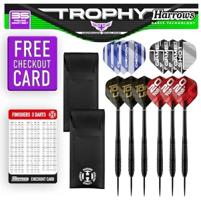 Image of Harrows Trophy Ultimate Bundles with Darts Accessories: Set, Dart Stems, Flights, Board Setup, High Performance Steel Tip Darts: Amazing for Play (35 Pieces)