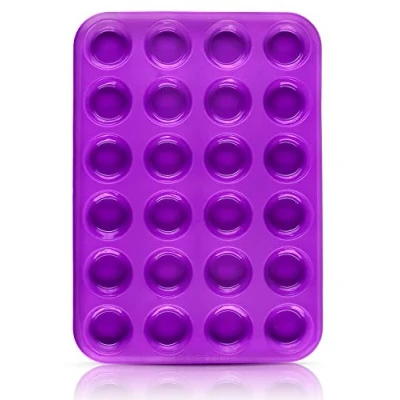 Image of Belmalia Mini Muffin Tray Silicone, 24 Holes, 34 x 2 cm, Non Stick Coating, Cupcake Muffins Tin Purple Violet