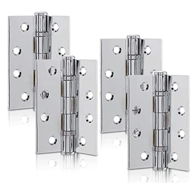 Image of XFORT 4 inch (100mm) Polished Chrome Ball Bearing Hinges, Steel Door Hinge for Wooden Doors (2 Pairs)