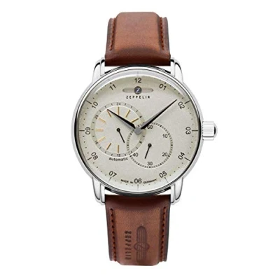 Image of Zeppelin 8662 Men&#039;s Watch with Leather Strap New Captain&#039;s Line Series Automatic 24 Hour Display, 1 Silver / Brown