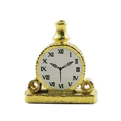 Image of Melody Jane Dolls House Gold Double Scroll Mantle Clock Miniature 1:12 Ornament Accessory