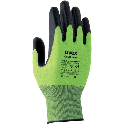 Image of Uvex Ruvex C500Foam_9 Protective Gloves, Green Black, 9 Size, One Pair