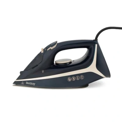 Image of Beldray BEL01526 150 Ultra Sleek Steam Iron Ceramic Soleplate, Easy Fill 300ml Water Tank, Anti Calc &amp; Drip Functions, Grip Handle, 140 g/min Shot Spray Function, Navy/Platinum, 2600W