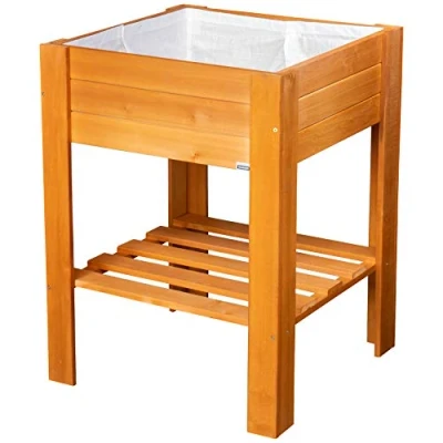Image of WAGNER GreenFAMILY Raised bed GreenBOX Light coniferous wood, solid wood FSC®, chestnut, 53,5 x 70 cm, shelf, incl. plant bag 25038001