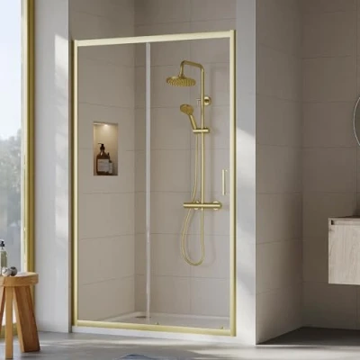 Image of Ruwa 6mm Toughened Safety Glass Sliding Shower Door 1900 x 1200mm Brushed Brass Balterley