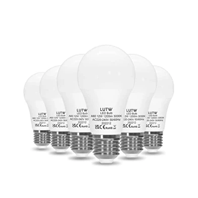 Image of LUTW LED Light Bulbs, E27 Edison Screw Bulbs 100W Equivalent, Warm White 3000K ES in Bulb, 12W 1200lm Super Bright Energy Saving Lightbulbs for Lamp, Non Dimmable Pack of 6