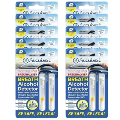 Image of Accutest Disposable Breathalyser 20 Tests EU France Certified, Quick Alcohol Tester Kits UK &amp; Breathalysers