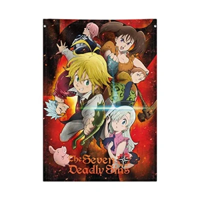 Image of Grupo Erik The Seven Deadly Sins Decorative Flag 27.5 x 39.3 inches 70 100 cm Wall Tapestry Wallscroll Hanging scroll Poster Kakemono Decor