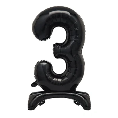 Image of Unique 13783 Giant Standing Foil Number 3 Balloon 76 cm Black