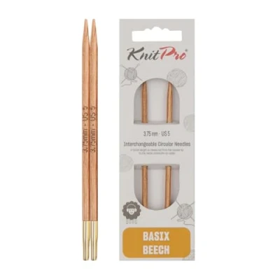 Image of KnitPro Basix Birch: Circular Knitting Pins: Interchangeable: Special: 8.5cm x 3.75mm, Birchwood, Multi Colour, 3.75mm