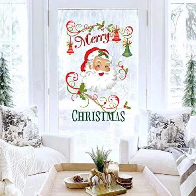 Image of Decalplanet Christmas Santa Wall Decals Merry Snowflake Xmas Window Clings Removable DIY Art Holiday Sticker Bedroom Door Décor