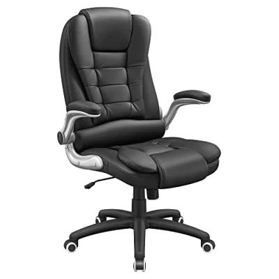 Image of SONGMICS Office Swivel Chair with 76 cm High Back Large Seat and Flip Up Armrest Computer Desk Executive PU OBG51BUK