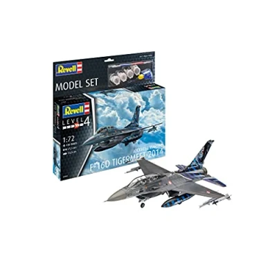 Image of Revell Model Set 63844 Lockheed Martin F 16D Tigermeet 2014 1:72 Scale Unbuilt/Unpainted Plastic Kit with Contacta Professional Glue, Paintbrush &amp; Selected Aqua Color Paints