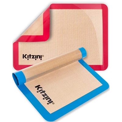 Image of Kitzini Silicone Baking Mat Set. Non Stick Reusable Mats for Baking. 2 Half Sheets. BPA Free Professional Grade Silicon mat, Pastry