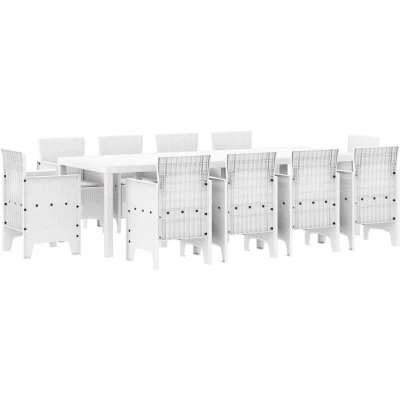 Image of vidaXL 11 Piece Garden Dining Set with Cushions White Poly Rattan