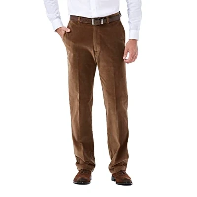 Image of Haggar mensHC00229Stretch Corduroy Expandable Waist Classic Fit Plain Front Casual Pants Brown 40W x 29L