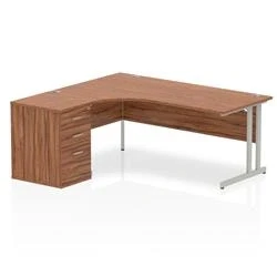 Image of Impulse 1800 Left Crescent Desk Walnut Cantilever Leg + High Ped