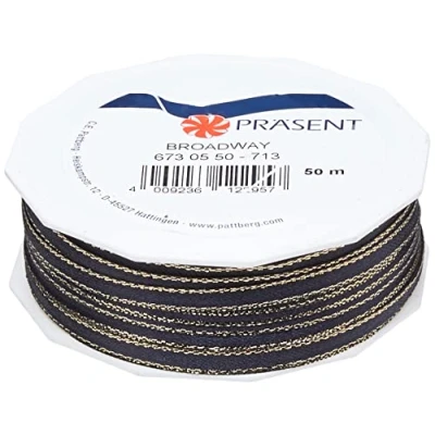Image of Präsent Broadway Satin Ribbon Black Gold 50 m Spool 5 mm width
