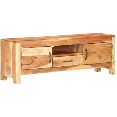 Image of vidaXL Luxurious Solid Acacia Wood TV Cabinet Media Unit with Doors, Drawer and Shelf, Retro Style, Brown for Living Room/Bedroom