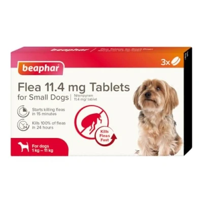 Image of Beaphar Flea Tablets For Small Dogs (1 11kg) 3 treatment pack Rapid Knock Down of Fleas STARTS KILLING IN 15 MINUTES Kills 100% within 24hrs from 4 Weeks Old