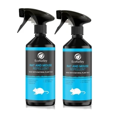 Image of EcoValley Natural Mouse and Rat Repellent Spray, 500ML Humane, Non Toxic Rodent Deterrent Safe Effective Alternative to Traps Poison (Pack of 2)