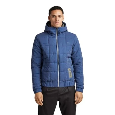 Image of G STAR RAW Men&#039;s Meefic Squared Quilted Hooded Jacket, Multicolour (reflective sea blue D20126 C550 D531), XL