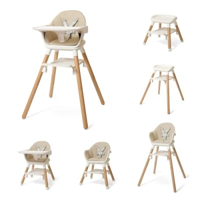 Image of Clair de Lune 6 in 1 Adjustable High Chair 4 Months Years (Beige and Natural)
