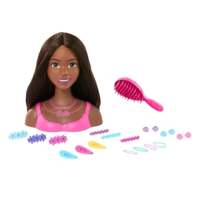 Image of Barbie Doll Styling Head, Brown Hair with 20 Colorful Accessories, Head for