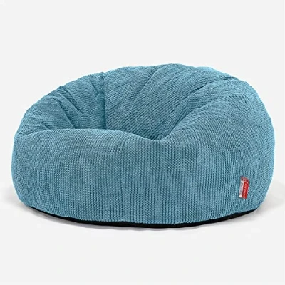 Image of Lounge Pug Classic Large Bean Bag Sofa, Aegean Blue, Snuggle Seat Chair Living Room, Plush Waffle Texture Pom Fabric