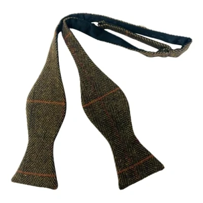 Image of King &amp; Priory Luxury Dijon Brown Herringbone Check Self Tie Bow Tie, Tweed