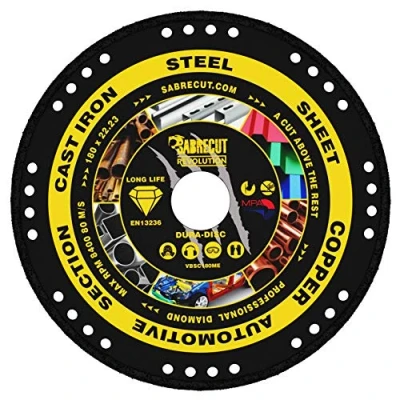 Image of 1 x SabreCut VBSC180ME 180mm (7&quot;) 22.23mm Bore Vacuum Brazed Metal Cutting Angle Grinder Circular Saw Diamond Disc Blade Compatible with Bosch Dewalt Makita Milwaukee and Many Others