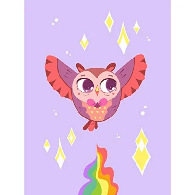 Image of Wee Blue Coo Kawaii Owl Flying Large Wall Art Print Canvas Premium Poster
