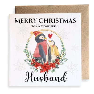 Image of Second Ave Husband Penguin Love Square Card Christmas Xmas Holiday Festive Greetings