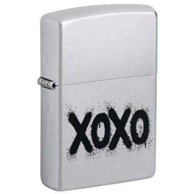 Image of Zippo Windproof Lighter XOXO Design Satin Chrome Refillable for Lifetime Use Gift Box Metal Construction Made in USA, One Size