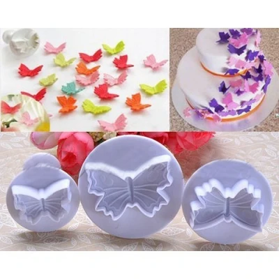 Image of 3Pcs/Set Butterfly Shape Fondant Cookie Cake Sugarcraft Plunger Cutters Mold Tools