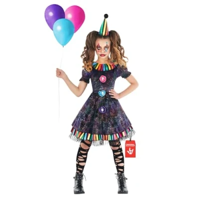 Image of Morph Rainbow Creepy Clown Costume For Girls Kids Scary Halloween Costumes 3 4 Years