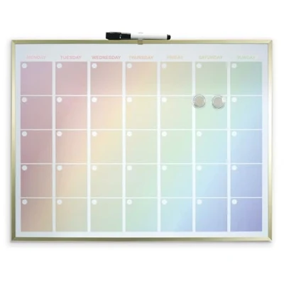 Image of Cathedral Products Luxurious Rainbow Magnetic Calendar Board with Gold Aluminium Frame Premium Monthly Planner Includes Marker &amp; Magnets
