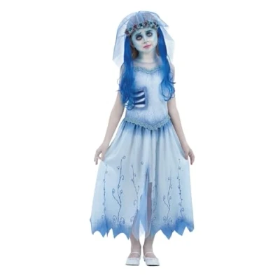 Image of Smiffys Corpse Bride Emily Costume for Kids, Dress and Headband with Veil Hair Pieces, Officially Licensed, Flower Rib Detail, Ideal Matching Family Fancy