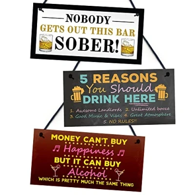 Image of Red Ocean 3 Pieces Funny Alcohol Hanging Bar Signs And Plaques For Home Pub or Bar, Novelty Vodka Gin Beer Signs, Birthday Gift Friend Him Her