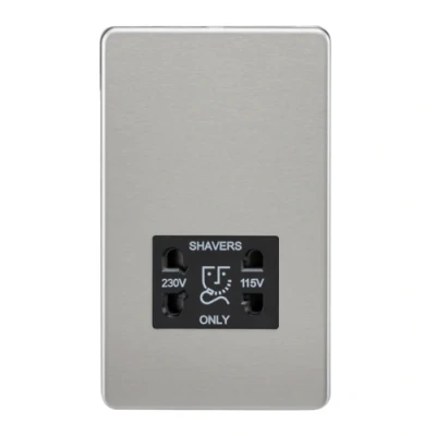 Image of KnightsBridge Screwless Brushed Chrome Shaver Socket Dual Voltage 115/230V Black Insert