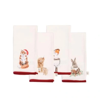 Image of Wrendale Designs Winter Wonderland&#039; Christmas Animal Set of Four Fabric Napkins