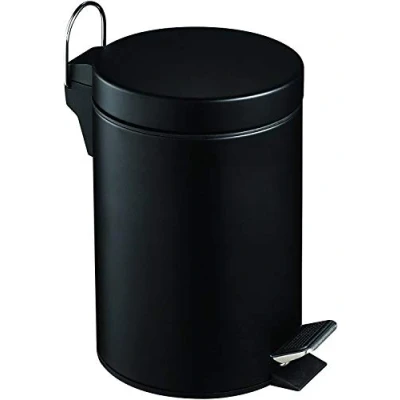 Image of HOMION 5L Litre Round Pedal Bin Stainless Steel Toilet Bath Bathroom Kitchen with Inner Bucket 5 Liter (Black)