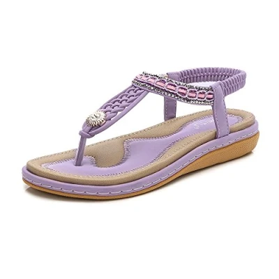 Image of Womens Summer Outdoor Flat Sandals,Open Toe Comfy Wide Fit Walking Shoes Purple 8.5 UK