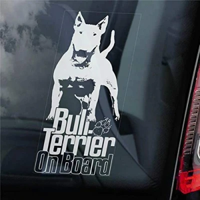 Image of Bull Terrier on Board Car Sticker English Bully Dog Sign Decal Vinyl Window Bumper Stickers Die Cut Decals Present