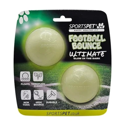 Image of SPORTSPET Football Bounce Natural Rubber Dog Balls Ultimate Glow in the Dark Ball Floating Throw and Fetch Toy for Dogs Pack of 2 (64mm)