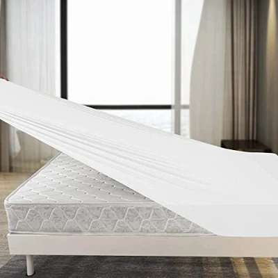 Image of White Fitted Sheet Double Bed Jersey Cotton Deep Pocket Bedding 4 Way Stretch Sheets Shrinkage and Fade Resistant. 140x200cm.