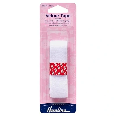 Image of Hemline H650.25 White Sew On Hook &amp; Loop Tape 25mm x 30cm